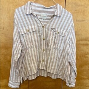 American Eagle Outfitters Beige Striped Button Down Shirt